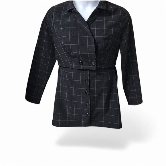 KINGSTON GRAY Juniors 2Pc Black & White Pin- Stripe Skirt Suit Set Size XL - Picture 2 of 16